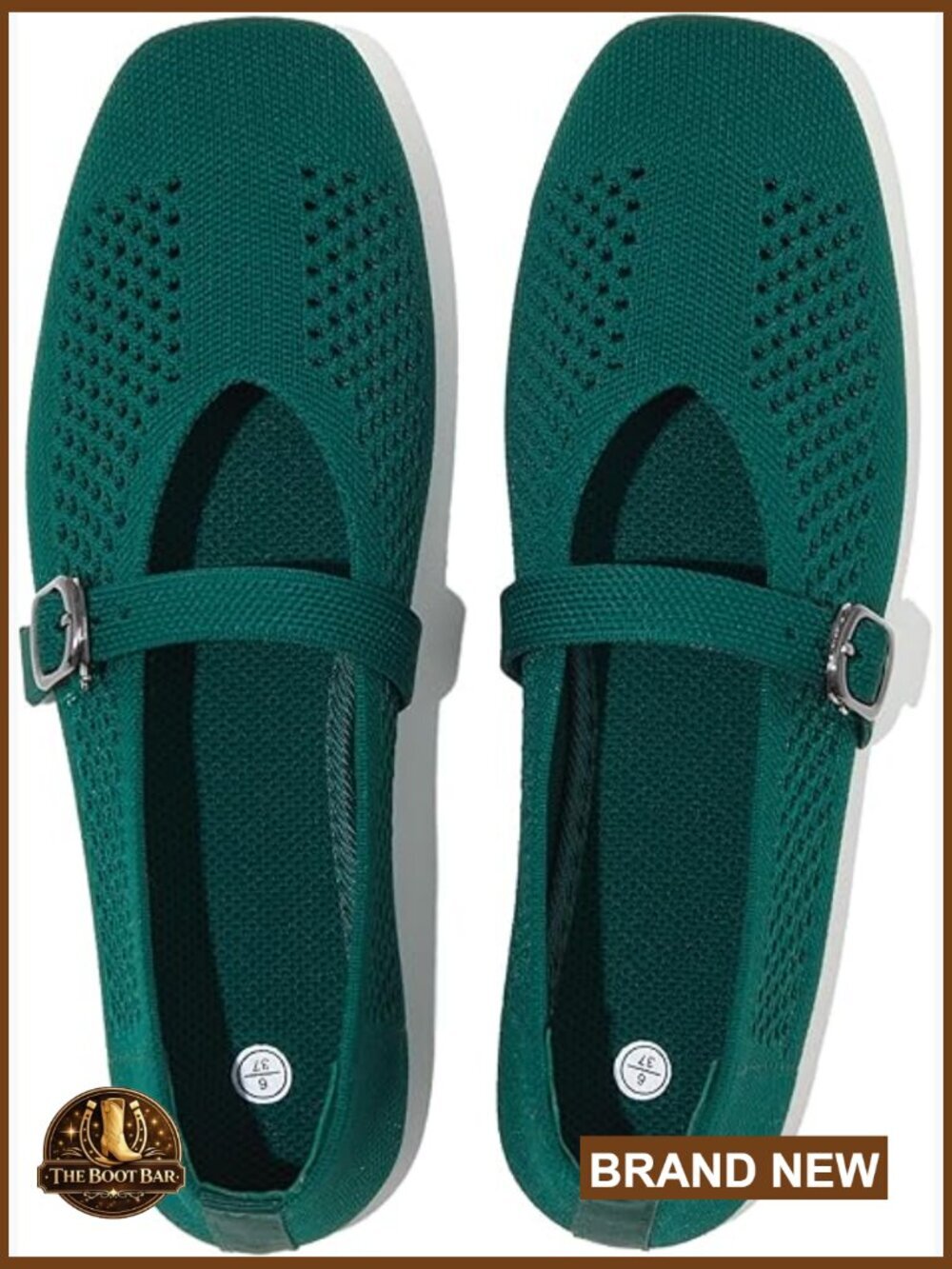 Mary Jane Flats for Women Breathable Knit Square Toe Flat Shoes with Adjustable
